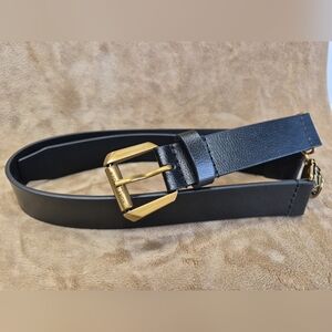 KURT GEIGER LONDON EAGLE HEAD QUILTED LEATHER BELT IN  BLACK SIZE S/M